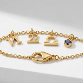 Personalised Story Bracelet with Initial, Year, Zodiac & Birthstone – Custom Gift for Her