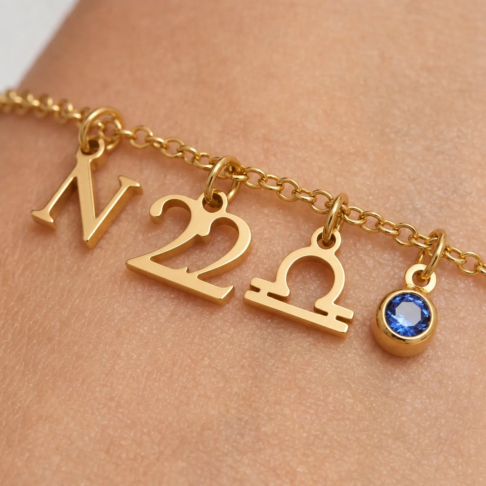 Personalised Story Bracelet with Initial, Year, Zodiac & Birthstone – Custom Gift for Her
