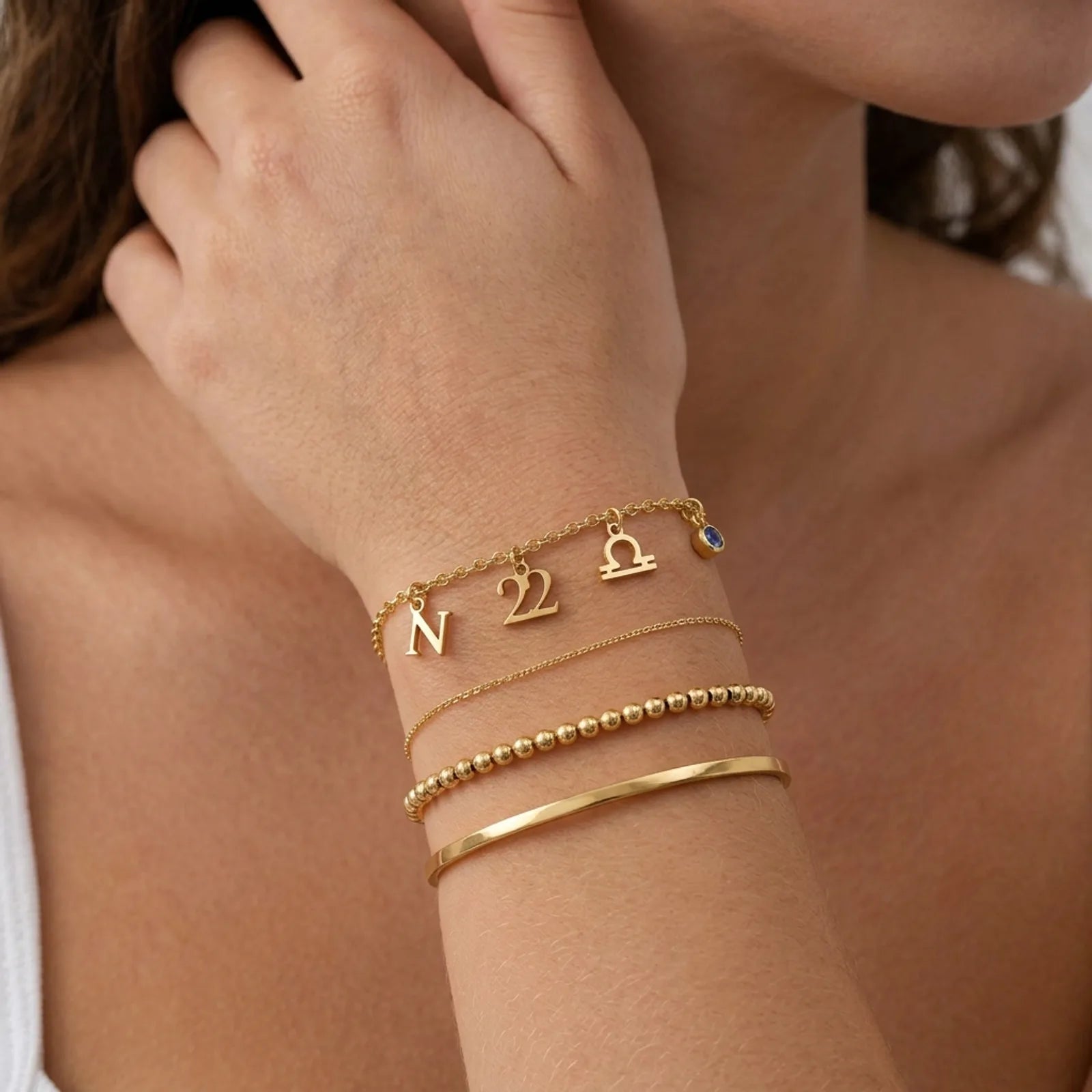 Personalised Story Bracelet with Initial, Year, Zodiac & Birthstone – Custom Gift for Her