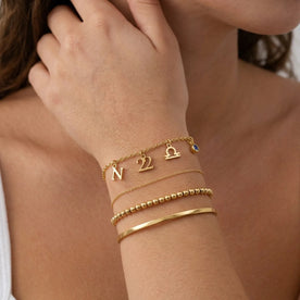 Personalised Story Bracelet with Initial, Year, Zodiac & Birthstone – Custom Gift for Her