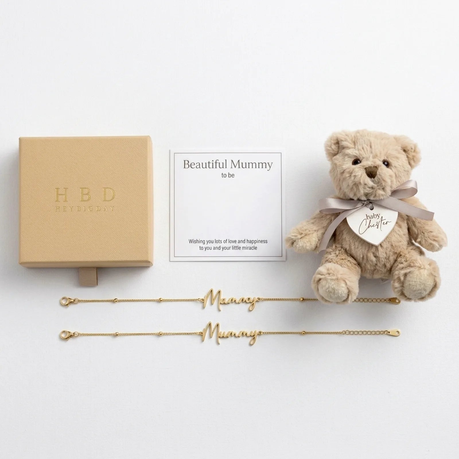 To the Beautiful Mum-to-Be Bracelet Set & Personalised Teddy Bear