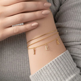 Dainty Triple Initial Bracelet in Gold or Silver – Personalised Three Letter Bracelet