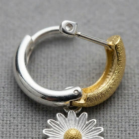 Two-tone Daisy Charm Huggie Hoop Earrings