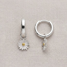 Two-tone Daisy Charm Huggie Hoop Earrings