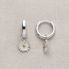 Two-tone Daisy Charm Huggie Hoop Earrings