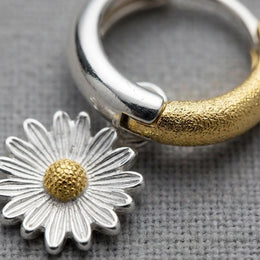 Two-tone Daisy Charm Huggie Hoop Earrings