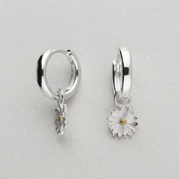 Two-tone Daisy Charm Huggie Hoop Earrings