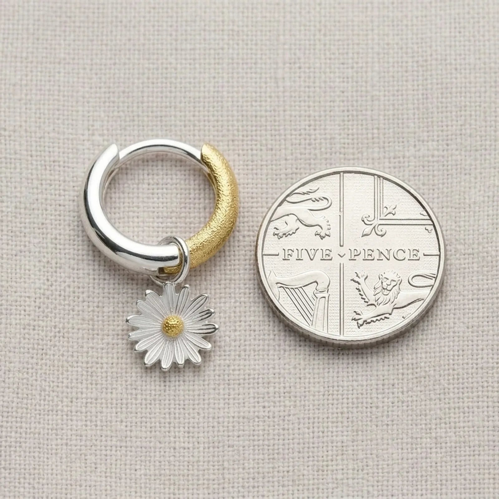 Two-tone Daisy Charm Huggie Hoop Earrings