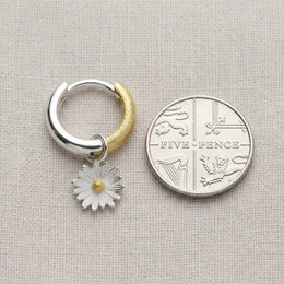 Two-tone Daisy Charm Huggie Hoop Earrings