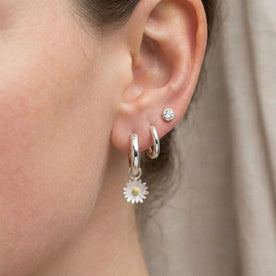 Two-tone Daisy Charm Huggie Hoop Earrings