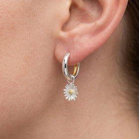 Two-tone Daisy Charm Huggie Hoop Earrings