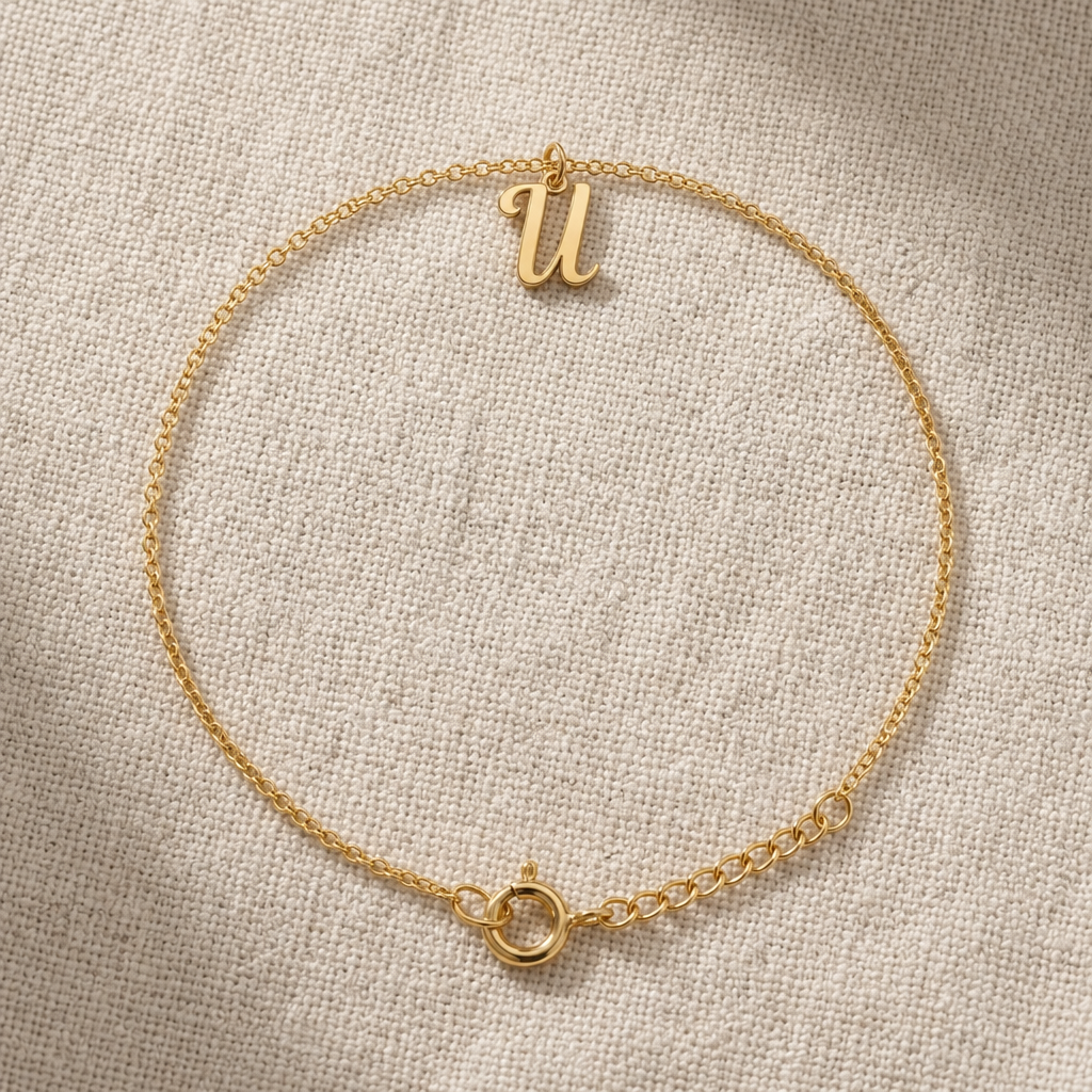 U Bracelet | Initial & Letter U Charm, Gold & Silver