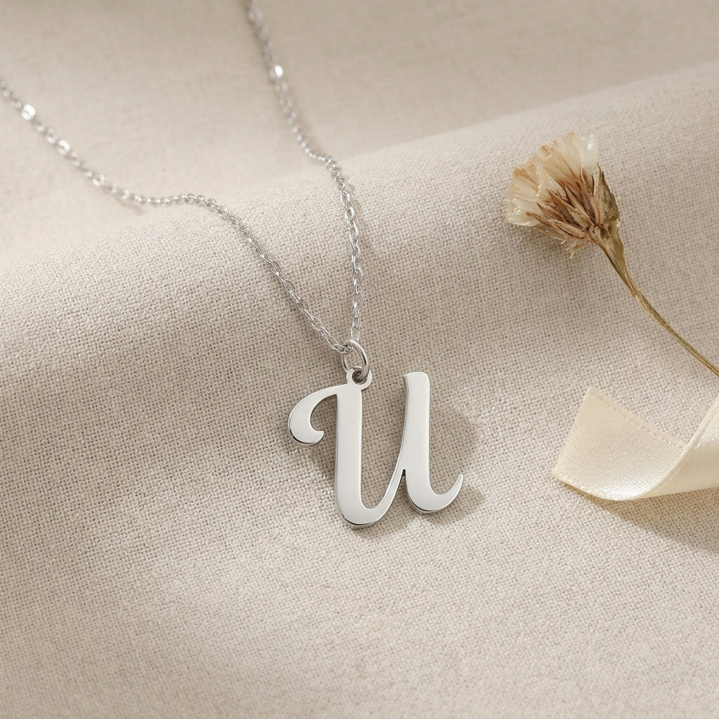 U Necklace | Initial & Letter U Pendant, Gold & Silver