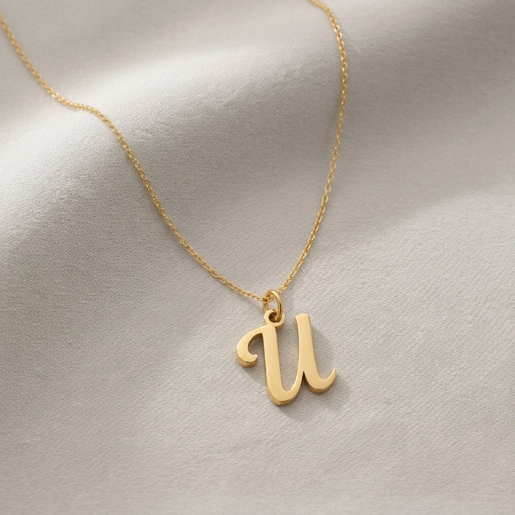 U Necklace | Initial & Letter U Pendant, Gold & Silver