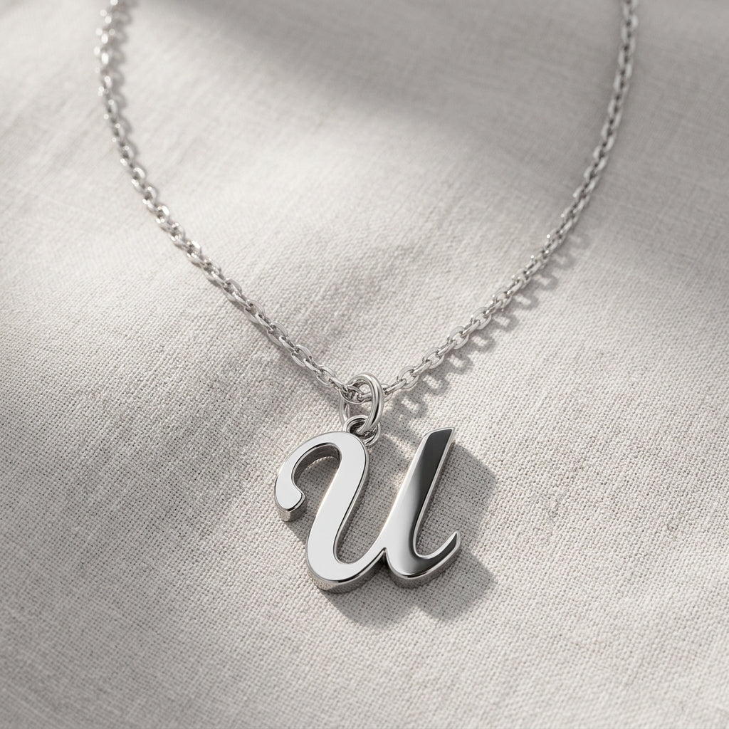 U Necklace | Initial & Letter U Pendant, Gold & Silver