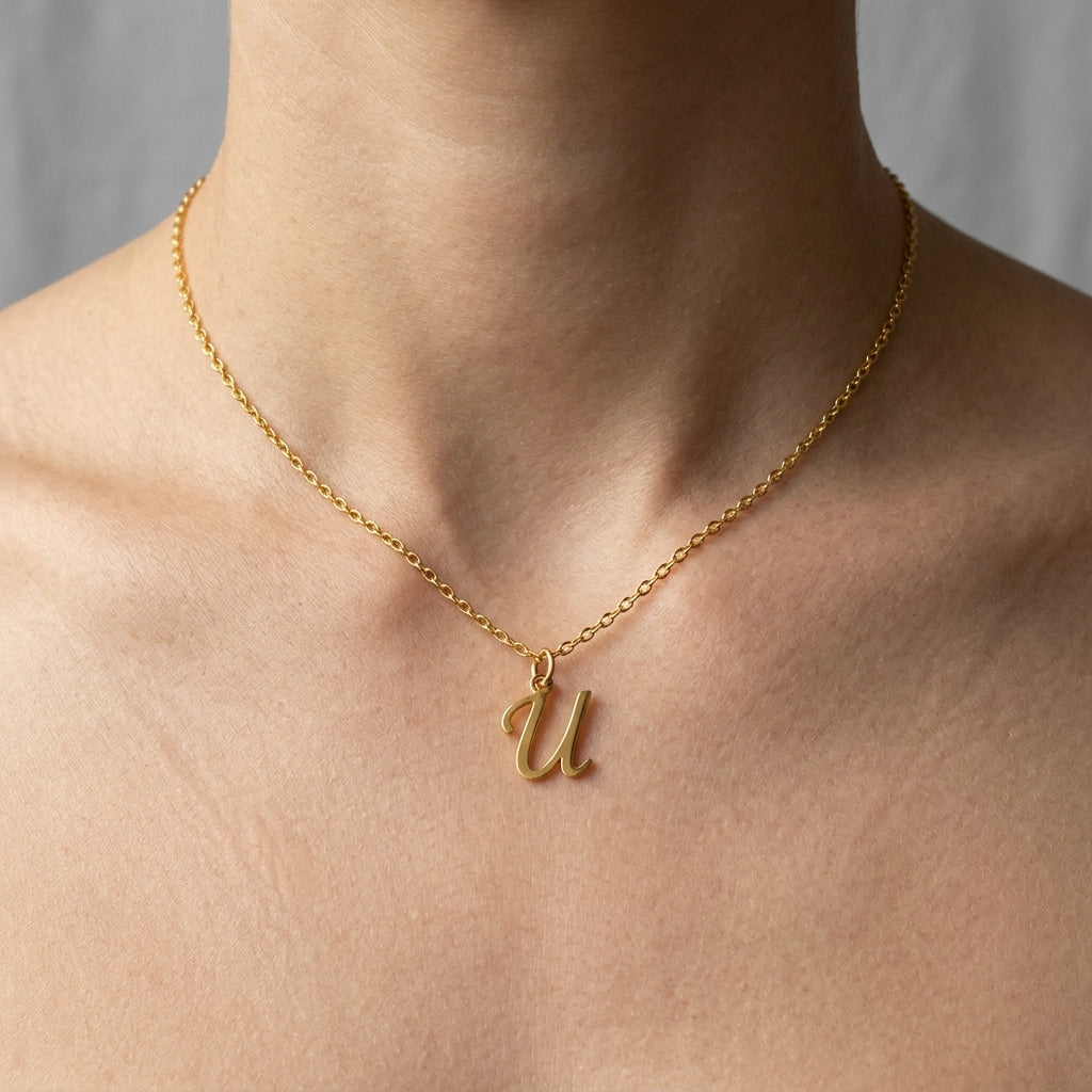 U Necklace | Initial & Letter U Pendant, Gold & Silver