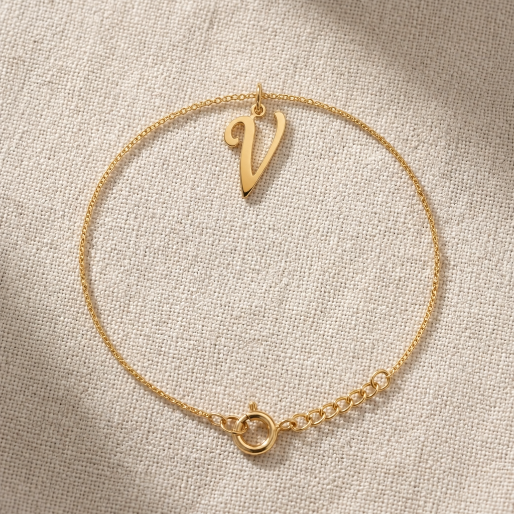 V Bracelet | Initial & Letter V Charm, Gold & Silver