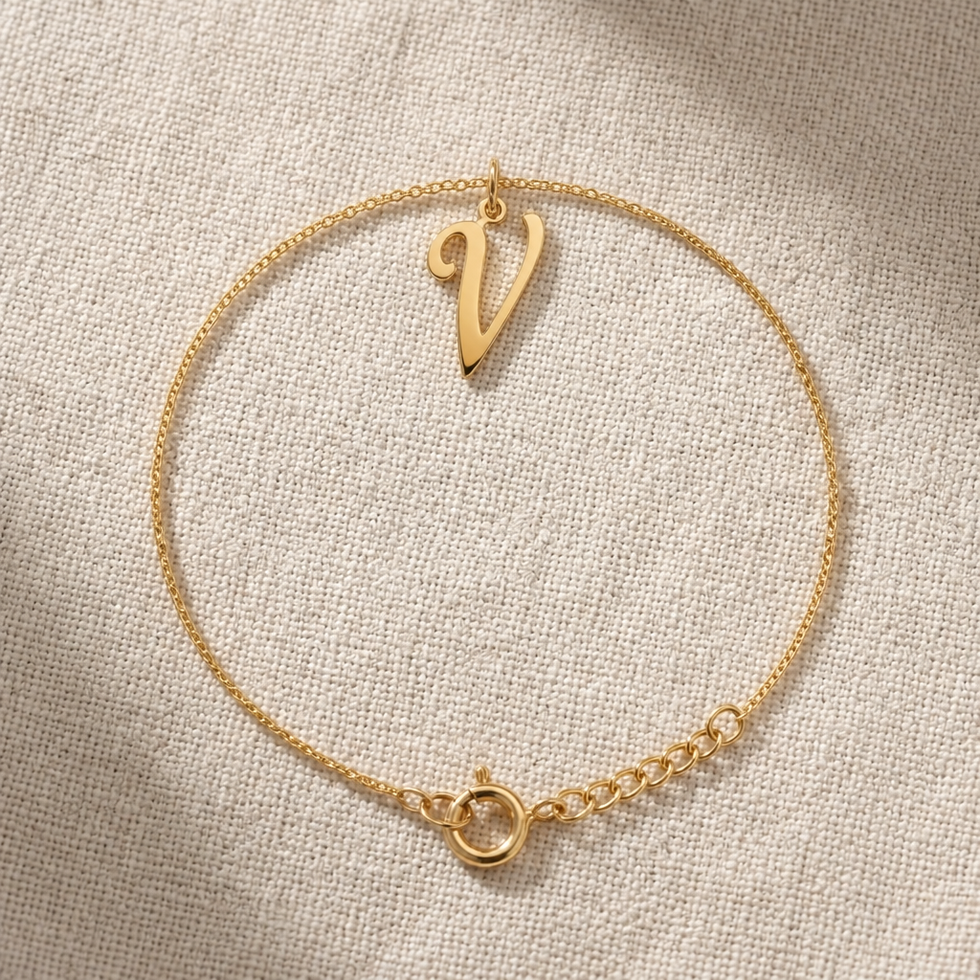 V Bracelet | Initial & Letter V Charm, Gold & Silver