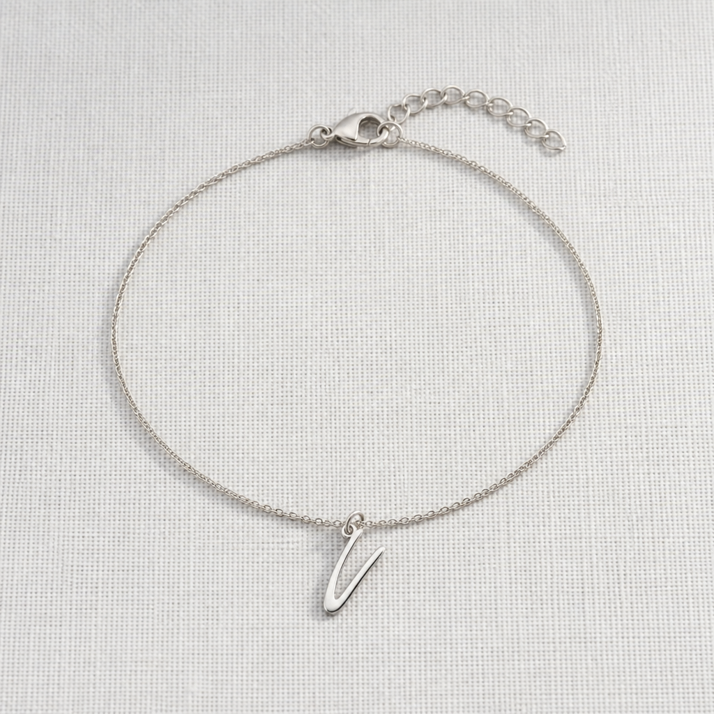V Bracelet | Initial & Letter V Charm, Gold & Silver