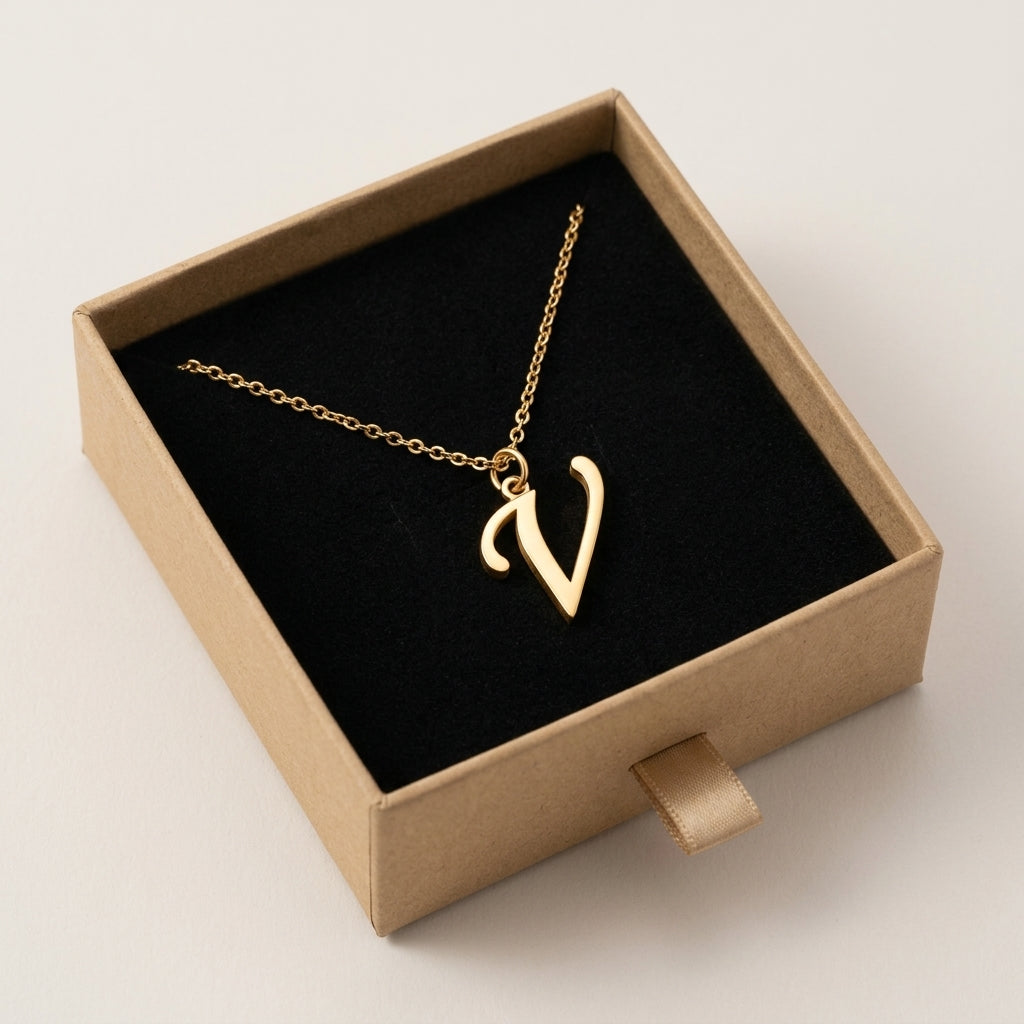 V Necklace | Initial & Letter V Pendant, Gold & Silver