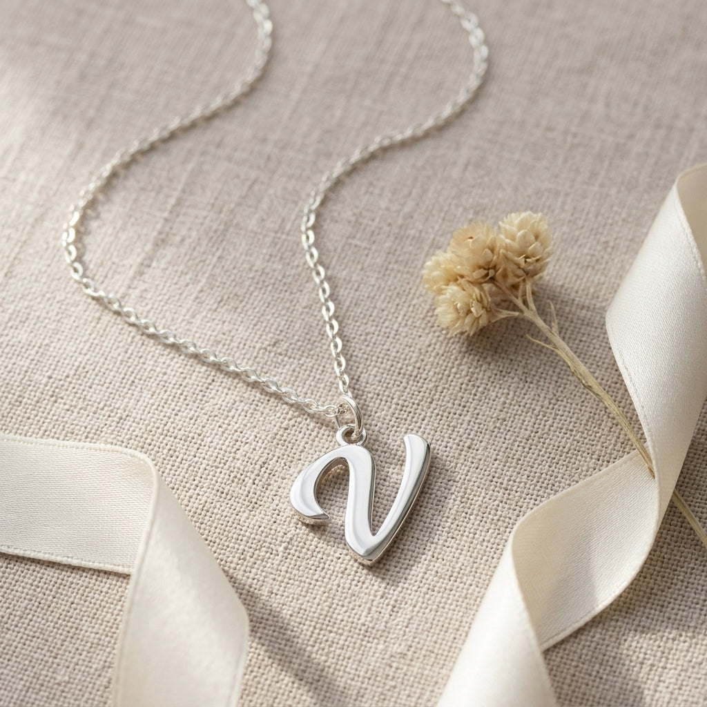 V Necklace | Initial & Letter V Pendant, Gold & Silver