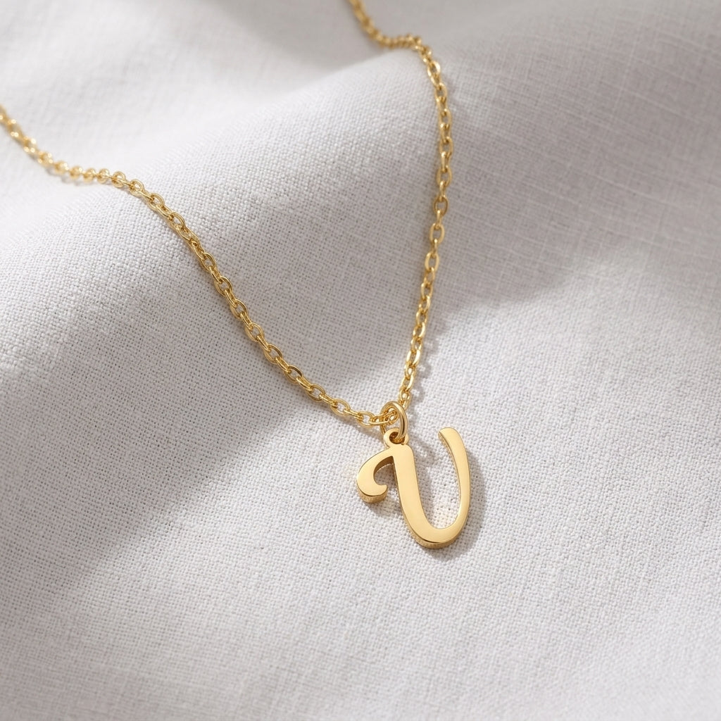 V Necklace | Initial & Letter V Pendant, Gold & Silver