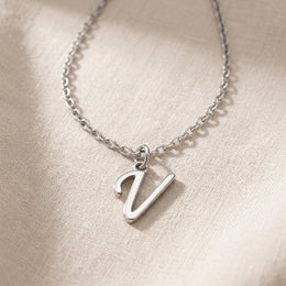 V Necklace | Initial & Letter V Pendant, Gold & Silver