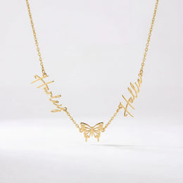Custom Double Name with Butterfly Necklace – Gold, Silver & Vermeil