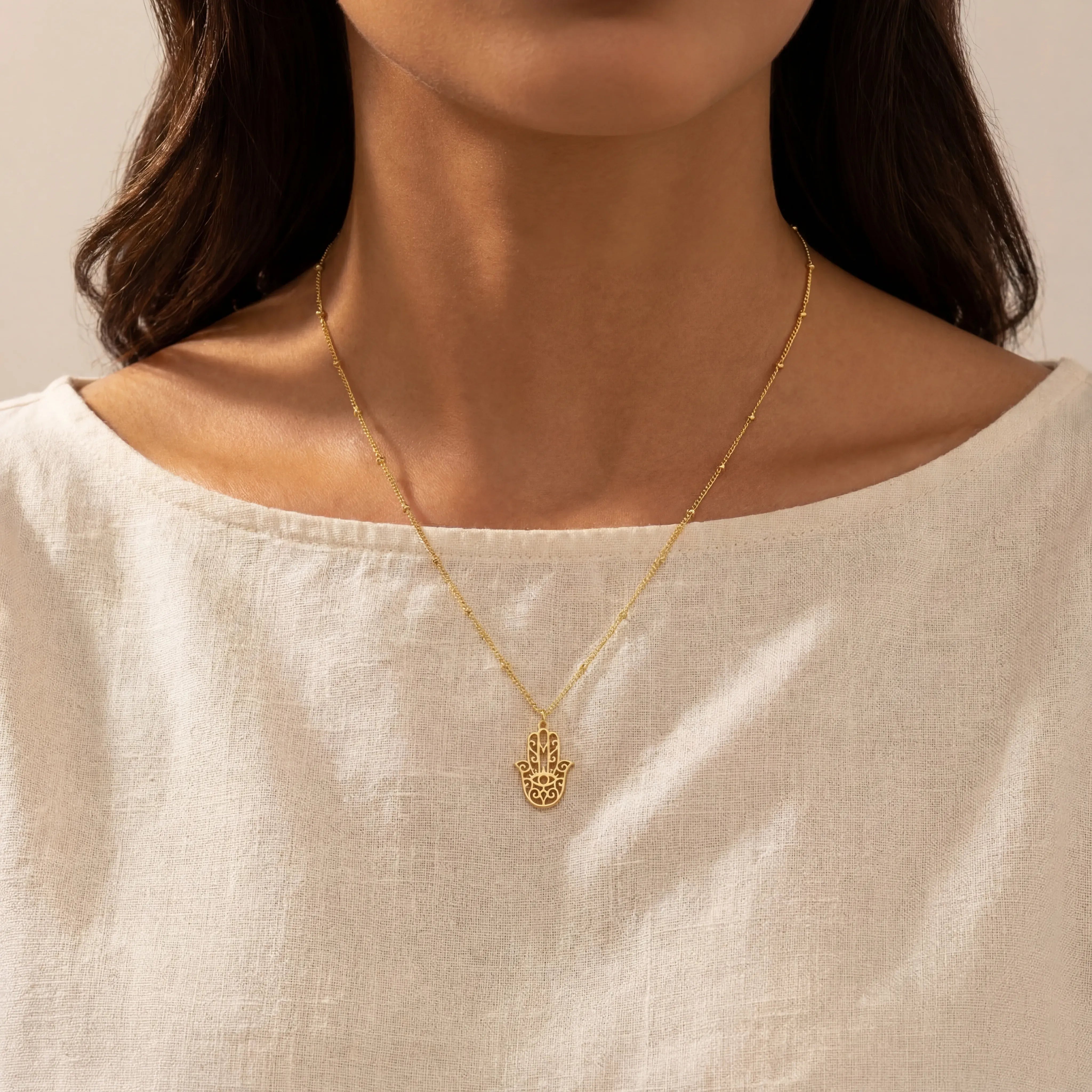 Necklace Vermeil / Style 1 / 18" Inches Hamsa Hand Necklace HBD