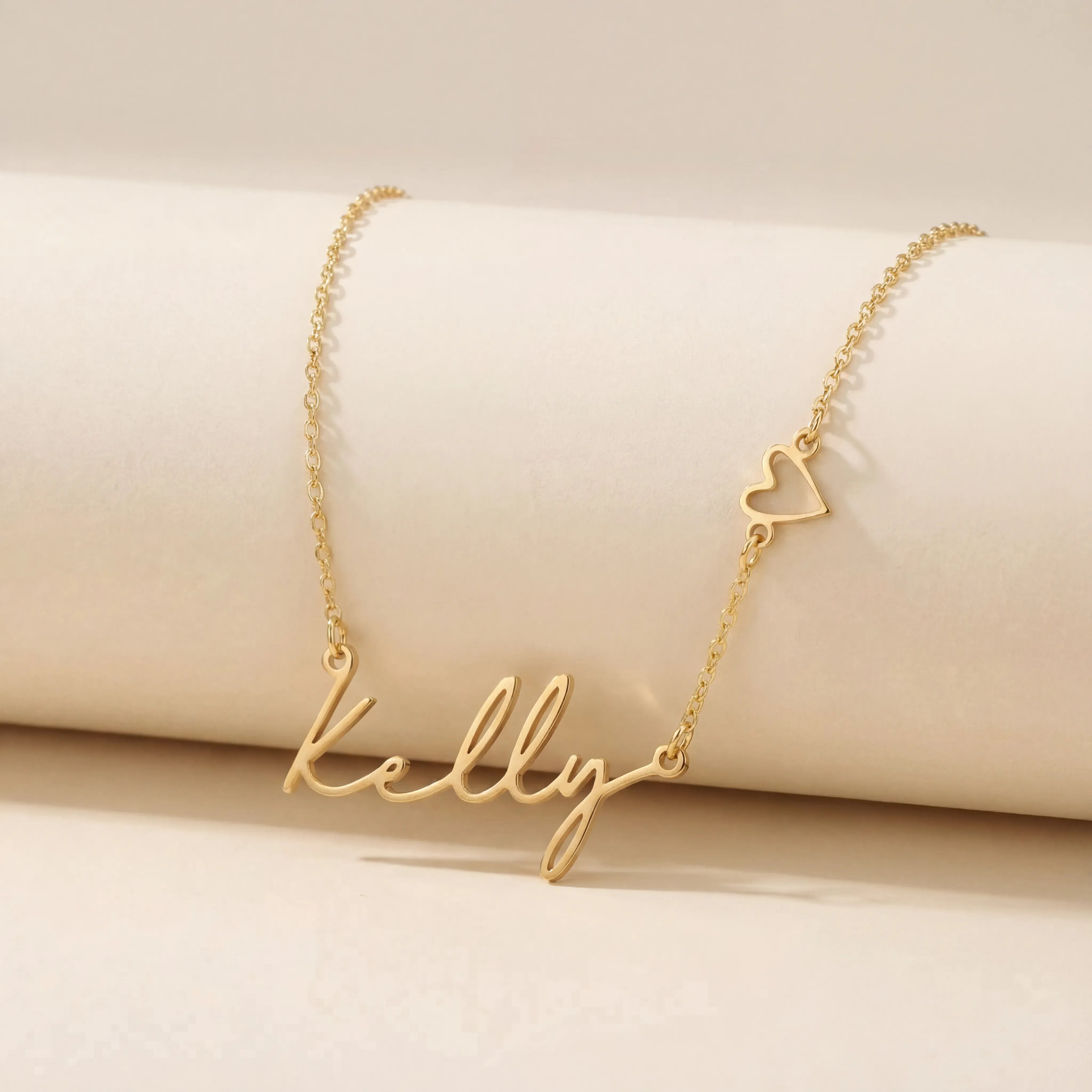 Necklace Vermeil / Style 1 / 18" Inches Personalised Name & Heart Necklace HBD