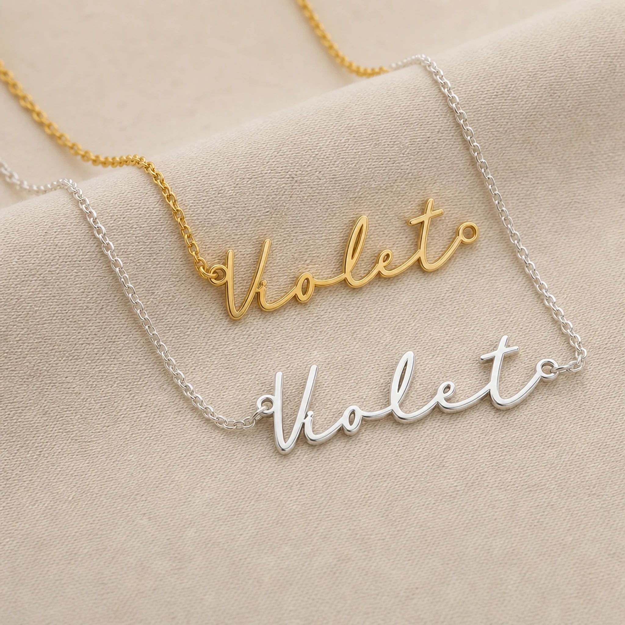 Violet Name Necklace | 18ct Gold, Silver & Vermeil | Ready to Ship