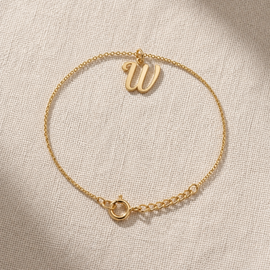 W Bracelet | Initial & Letter W Charm, Gold & Silver