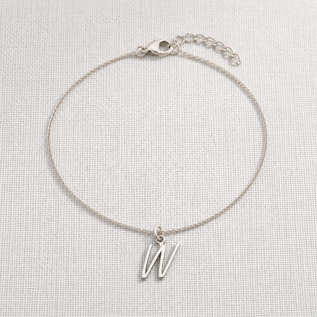 W Bracelet | Initial & Letter W Charm, Gold & Silver