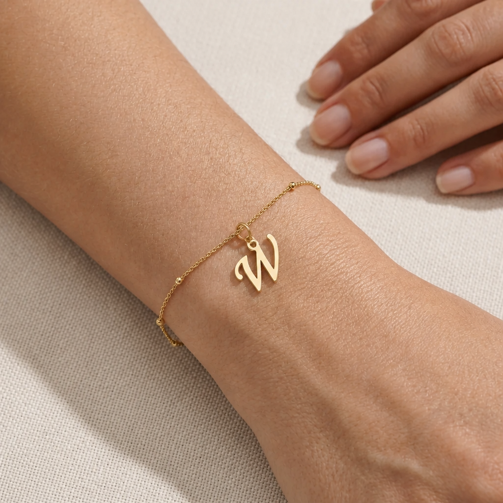 W Bracelet | Initial & Letter W Charm, Gold & Silver
