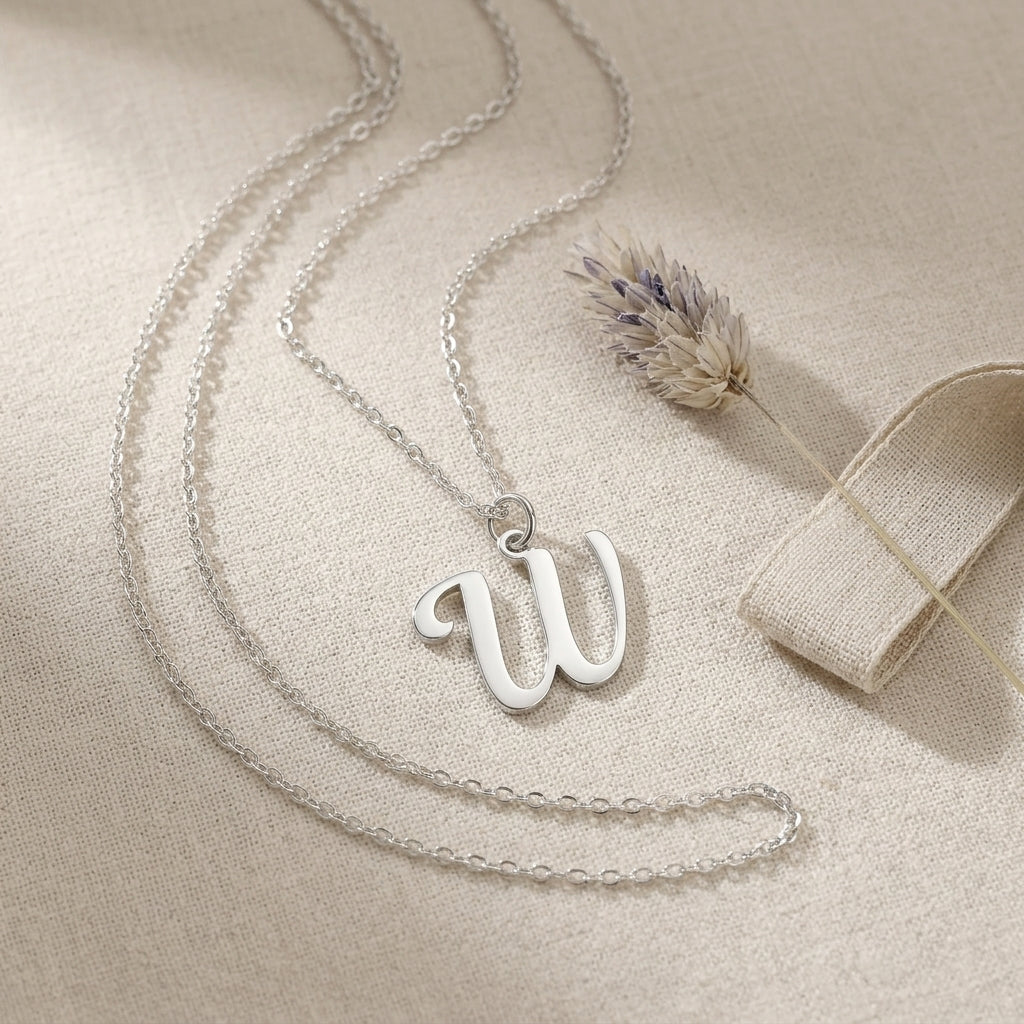 W Necklace | Initial & Letter W Pendant, Gold & Silver