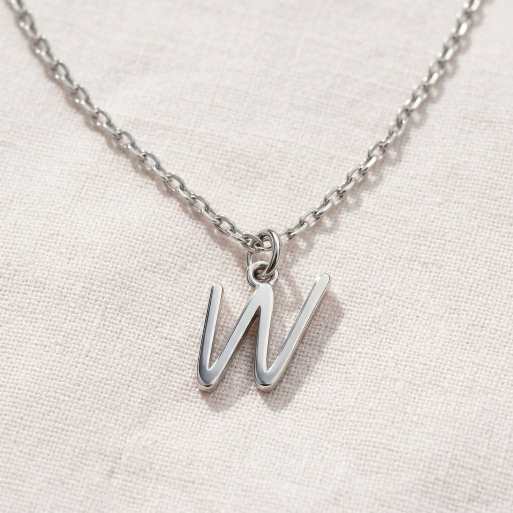 W Necklace | Initial & Letter W Pendant, Gold & Silver
