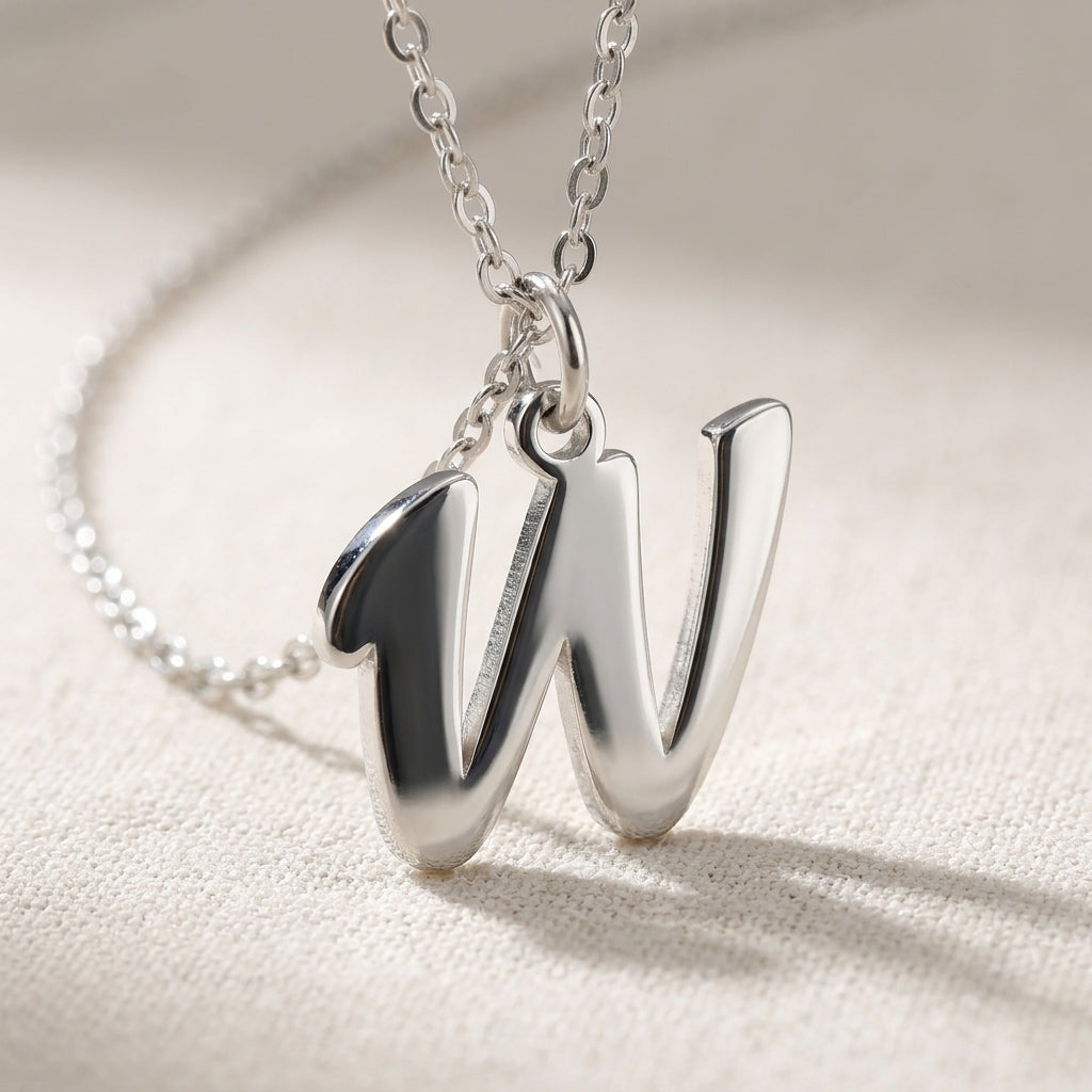 W Necklace | Initial & Letter W Pendant, Gold & Silver