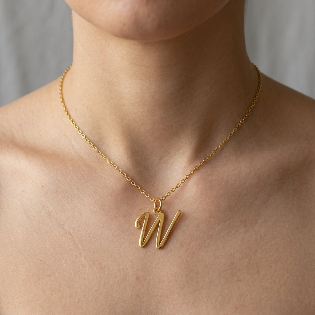 W Necklace | Initial & Letter W Pendant, Gold & Silver