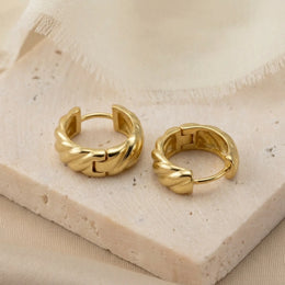 Wide Ribbed Huggie Hoop Earrings in 14ct Gold or Sterling Silver
