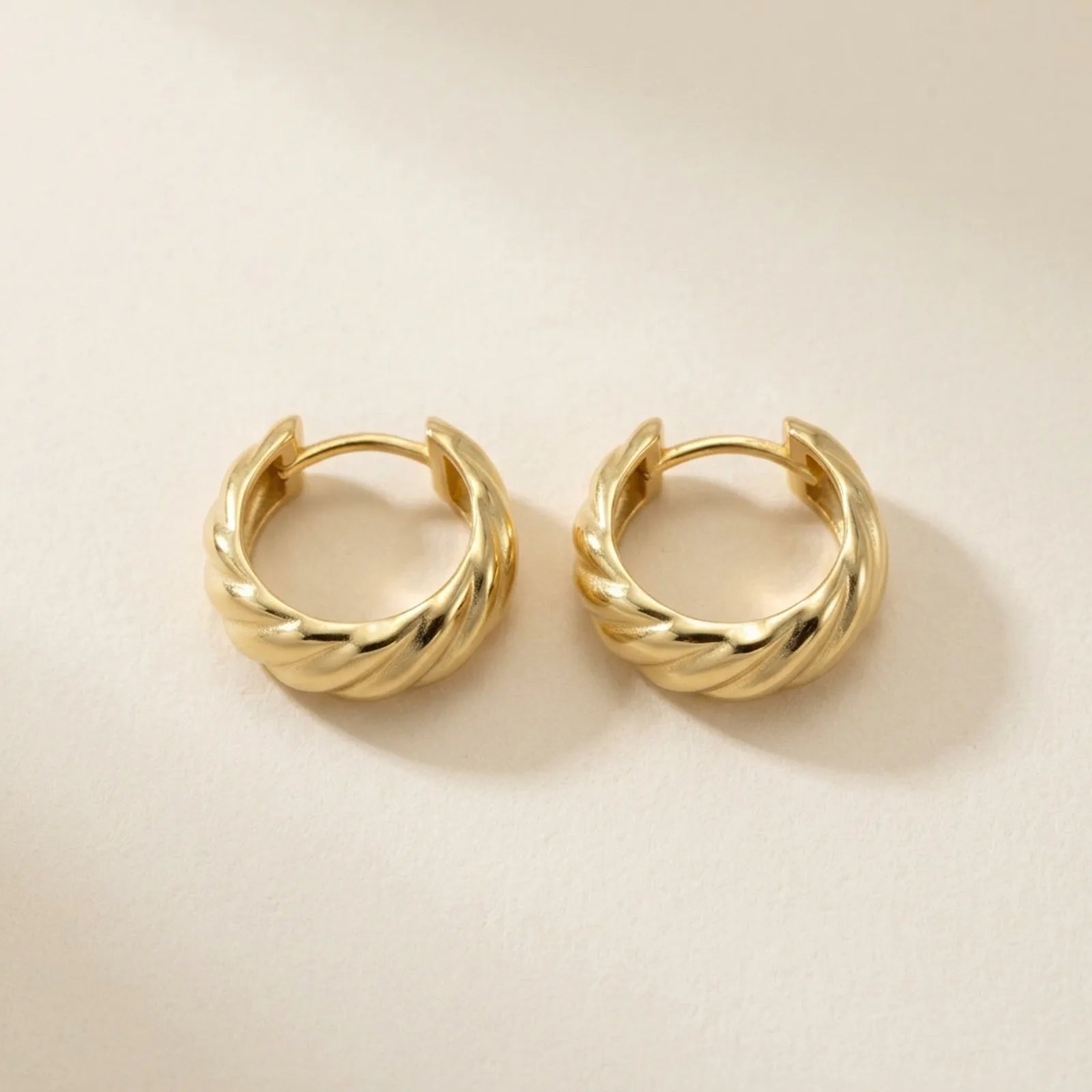 Wide Ribbed Huggie Hoop Earrings in 14ct Gold or Sterling Silver