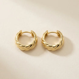 Wide Ribbed Huggie Hoop Earrings in 14ct Gold or Sterling Silver