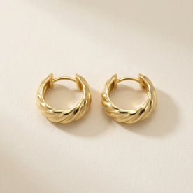 Wide Ribbed Huggie Hoop Earrings in 14ct Gold or Sterling Silver