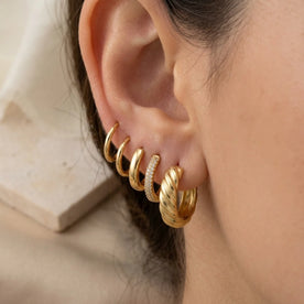 Wide Ribbed Huggie Hoop Earrings in 14ct Gold or Sterling Silver