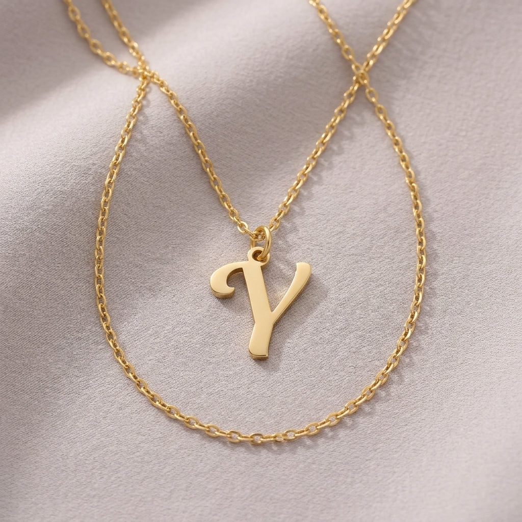 Y Necklace | Initial & Letter Y Pendant, Gold & Silver