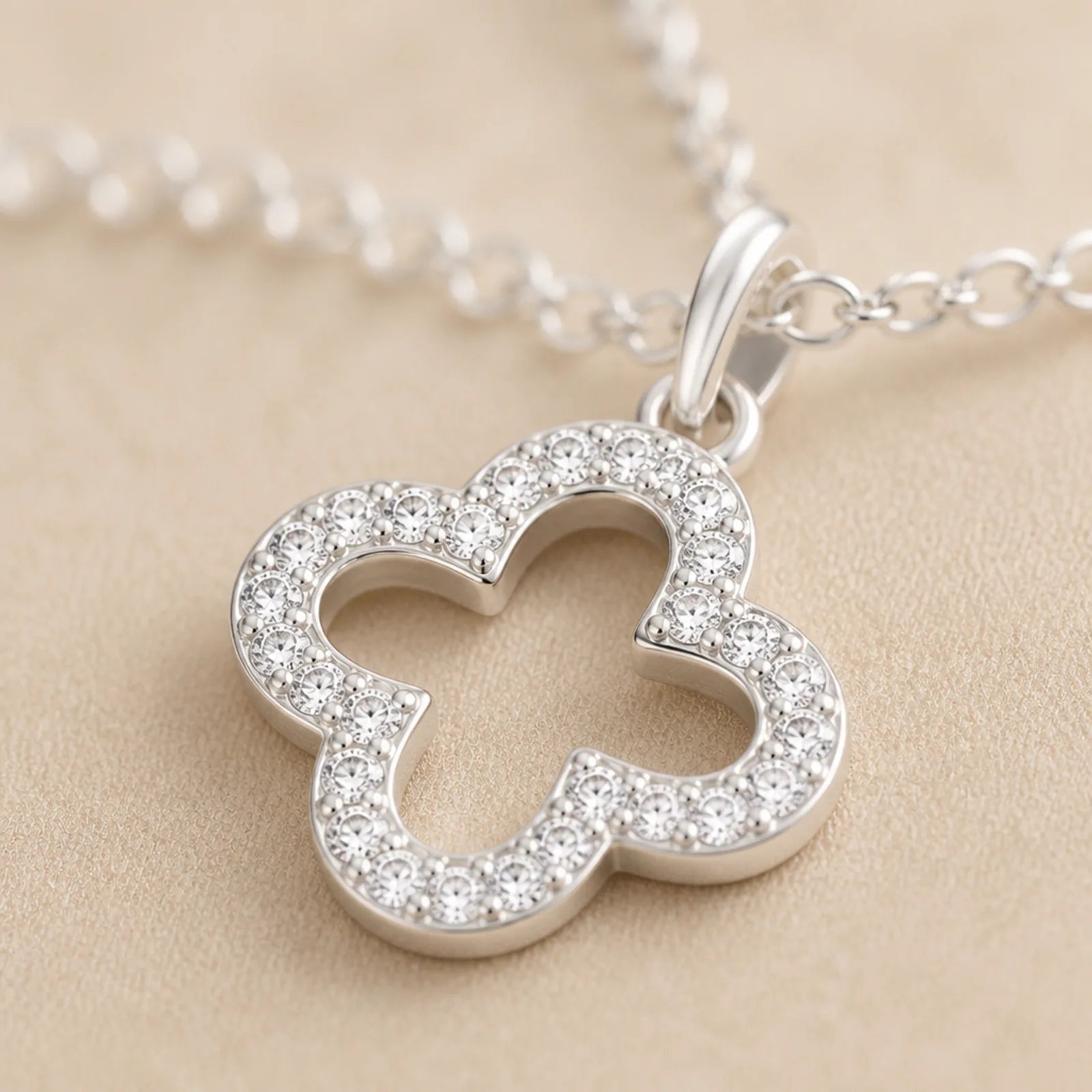 Cubic Zirconia Open Quatrefoil Necklace – Elegant Clover Design Pendant
