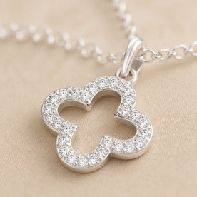 Cubic Zirconia Open Quatrefoil Necklace – Elegant Clover Design Pendant
