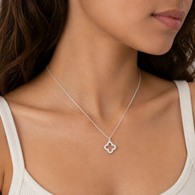 Cubic Zirconia Open Quatrefoil Necklace – Elegant Clover Design Pendant