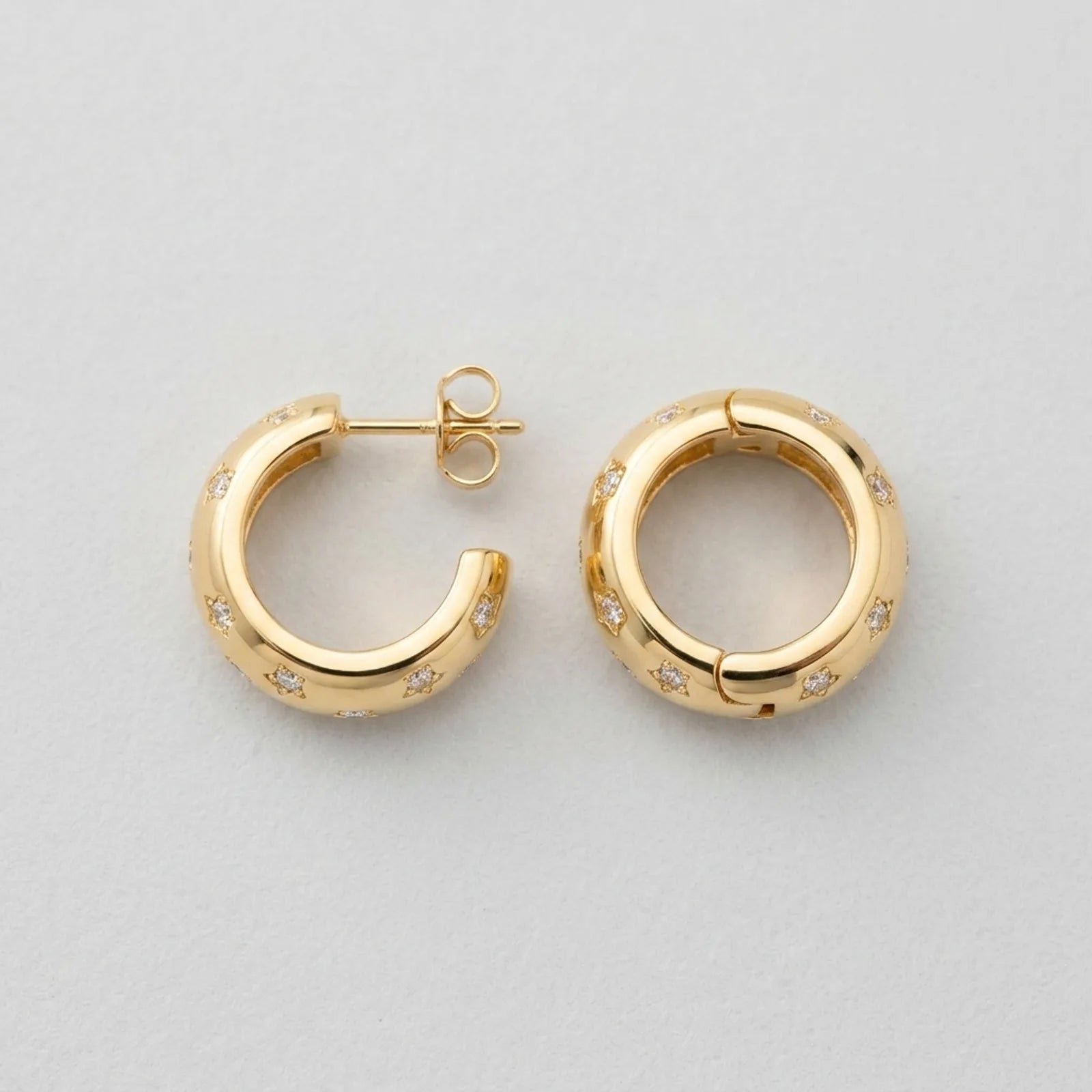 Cubic Zirconia Star Hoop Earrings – Elegant Polished Hoops with Celestial Detail