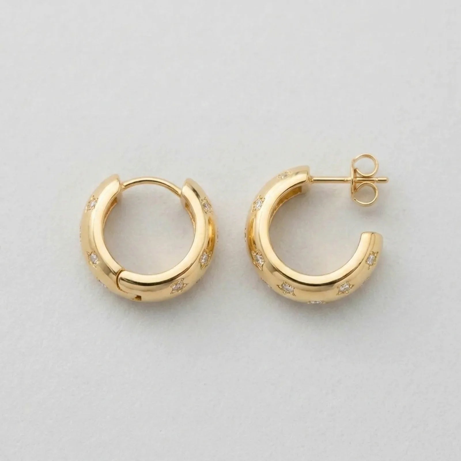 Cubic Zirconia Star Hoop Earrings – Elegant Polished Hoops with Celestial Detail
